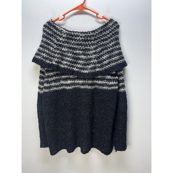 Free People Engineer Black White Striped Cowl Neck Wool Sweater Oversized S - Picture 10 of 14